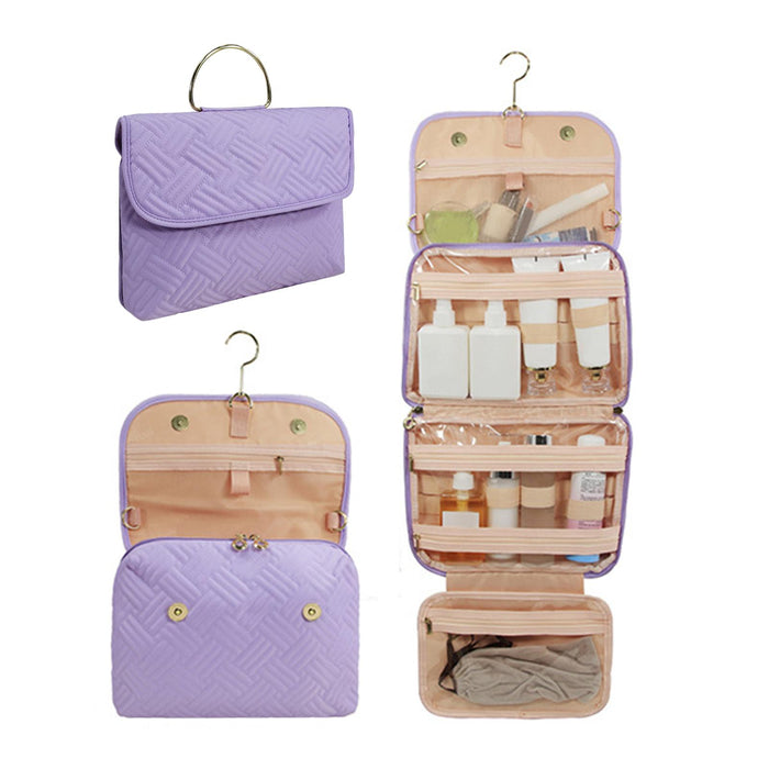 Crofta Waterproof Toiletry Bag Hanging Travel Makeup Bag Cosmetic Bag for Daily Use Purple