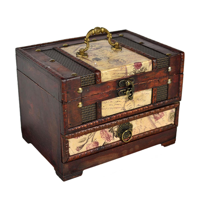 Crofta Wooden Jewelry Box Trinket Container with Mirror Antique Jewelry Case Holder Style A