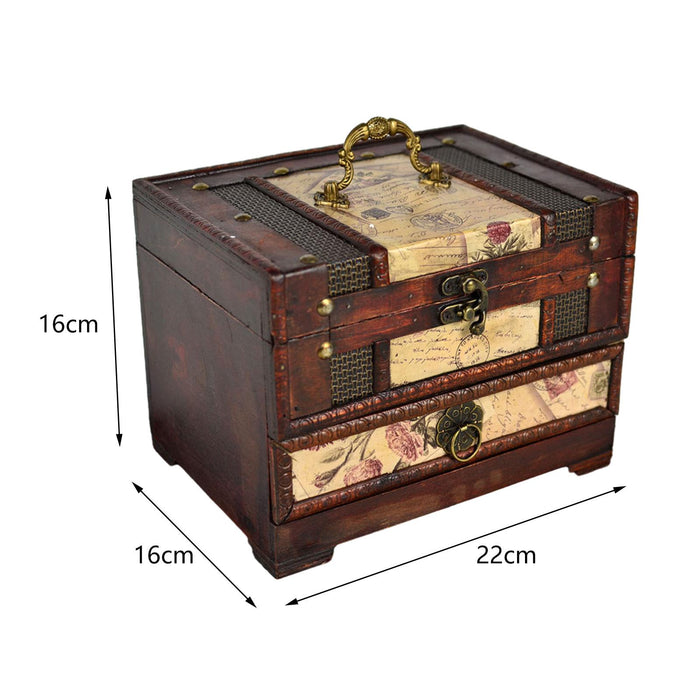 Crofta Wooden Jewelry Box Trinket Container with Mirror Antique Jewelry Case Holder Style A