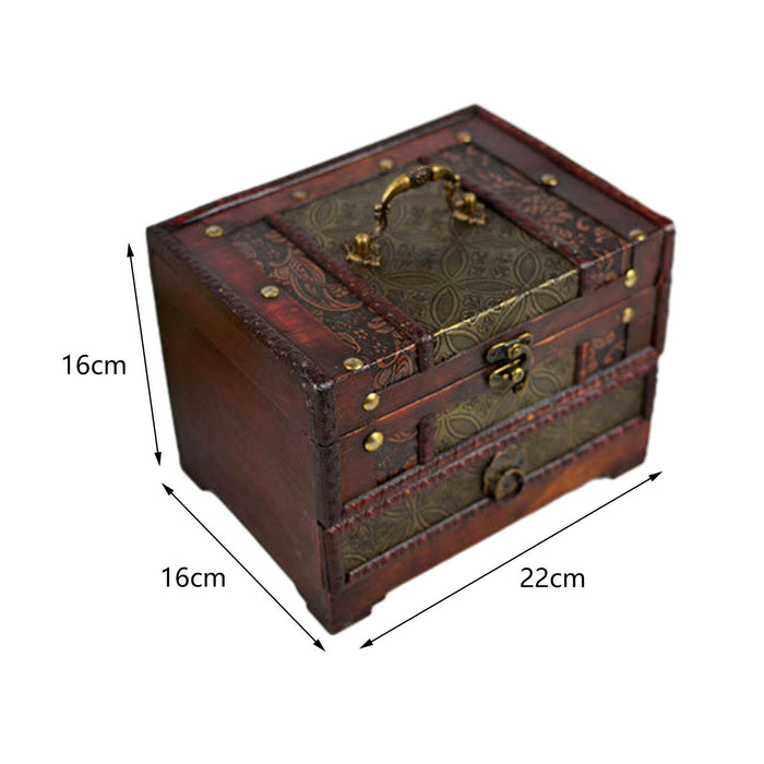 Crofta Wooden Jewelry Box Trinket Container with Mirror Antique Jewelry Case Holder Style B