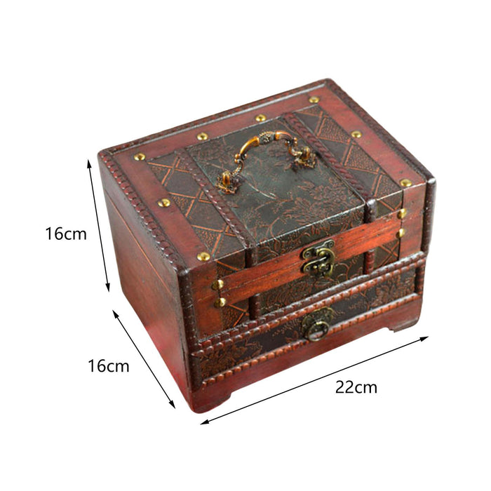 Crofta Wooden Jewelry Box Trinket Container with Mirror Antique Jewelry Case Holder Style C