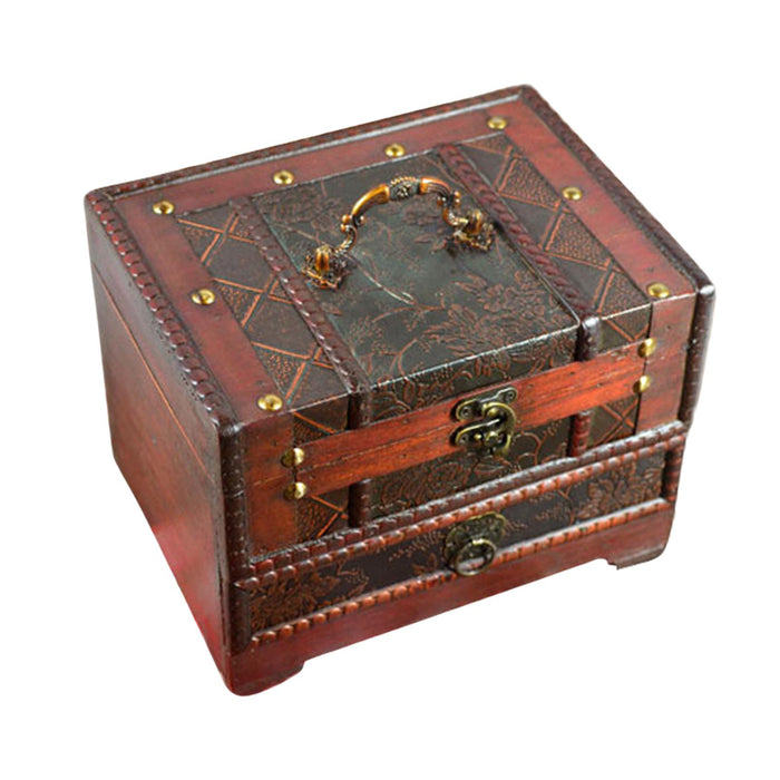 Crofta Wooden Jewelry Box Trinket Container with Mirror Antique Jewelry Case Holder Style C