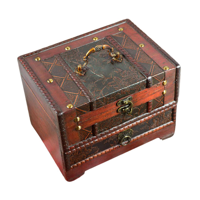 Crofta Wooden Jewelry Box Trinket Container with Mirror Antique Jewelry Case Holder Style C