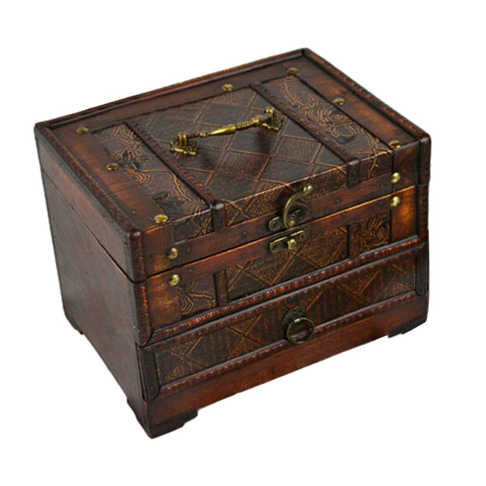 Crofta Wooden Jewelry Box Trinket Container with Mirror Antique Jewelry Case Holder Style D