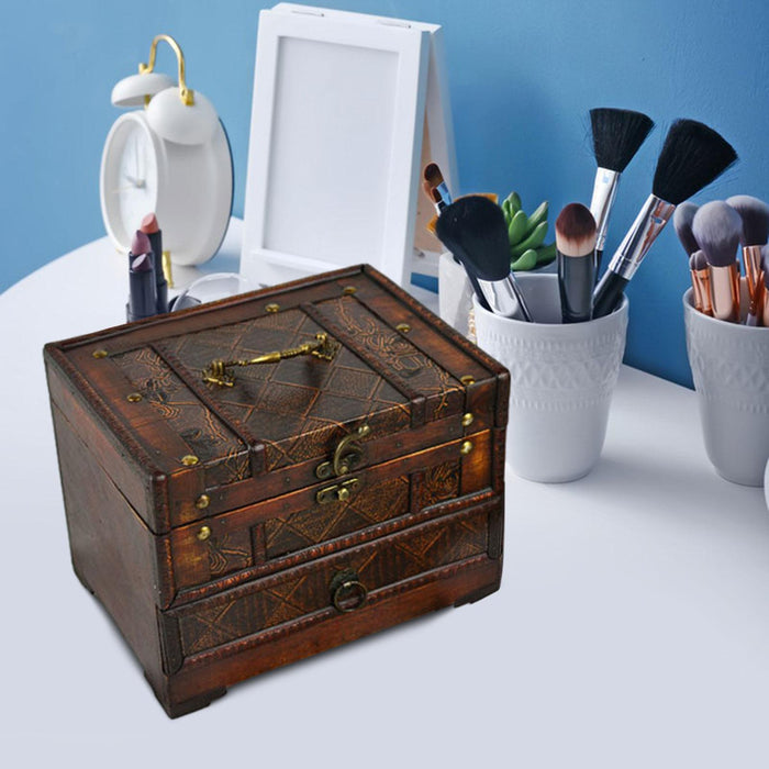 Crofta Wooden Jewelry Box Trinket Container with Mirror Antique Jewelry Case Holder Style D