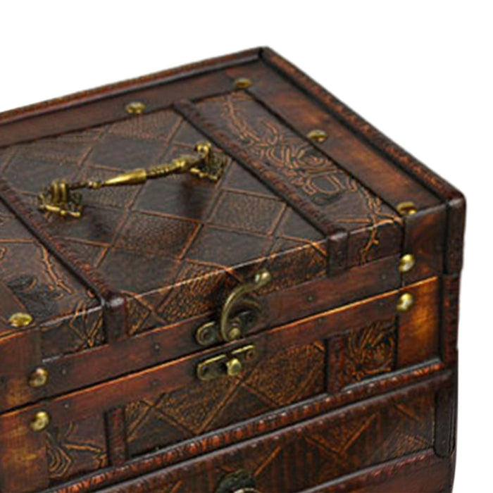 Crofta Wooden Jewelry Box Trinket Container with Mirror Antique Jewelry Case Holder Style D