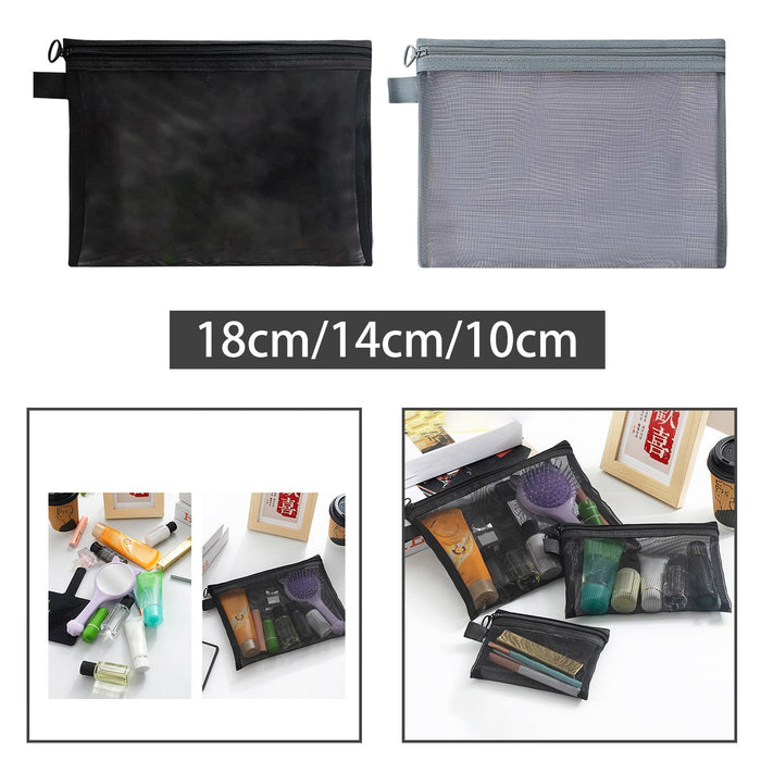 Crofta Portable Mesh Travel Bag Cosmetic Pouch Bag for Offices Toiletries Black Large