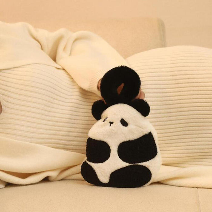 Crofta Hot Water Bottle with Soft Fleece Cover Panda Bed PVC Hot Water Bag for Feet