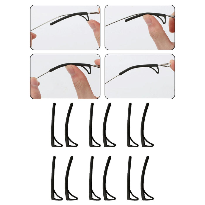 Crofta 12 Pieces Soft Eyeglasses Retainers Ear Cushions Hooks for Women Adults Work Black