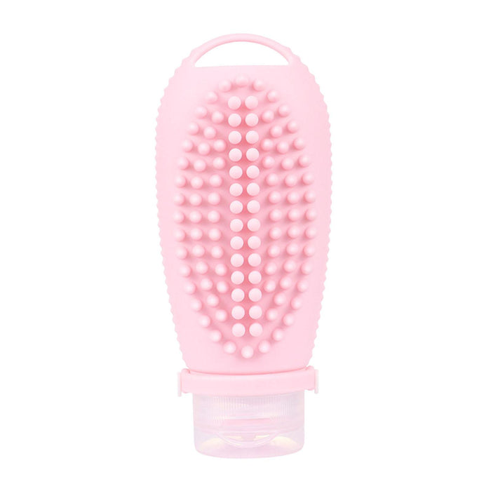 Crofta 2 in 1 Hair Shampoo Brush and Travel Bottle Silicone for Women Men Hair Comb pink