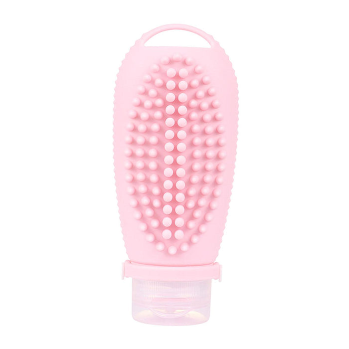 Crofta 2 in 1 Hair Shampoo Brush and Travel Bottle Silicone for Women Men Hair Comb pink