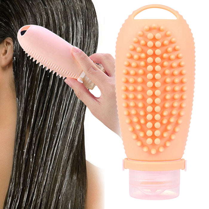 Crofta 2 in 1 Hair Shampoo Brush and Travel Bottle Silicone for Women Men Hair Comb orange