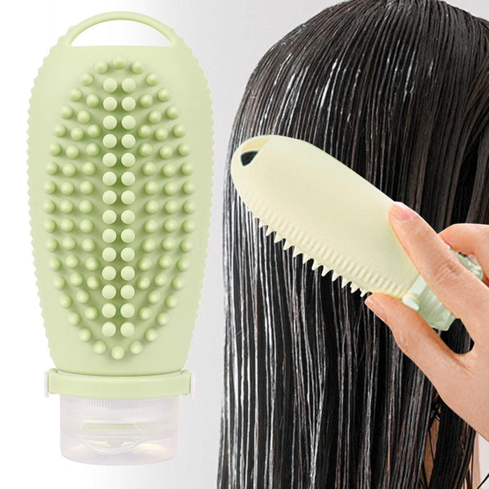 Crofta 2 in 1 Hair Shampoo Brush and Travel Bottle Silicone for Women Men Hair Comb green