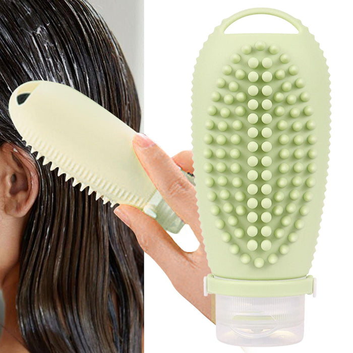 Crofta 2 in 1 Hair Shampoo Brush and Travel Bottle Silicone for Women Men Hair Comb green