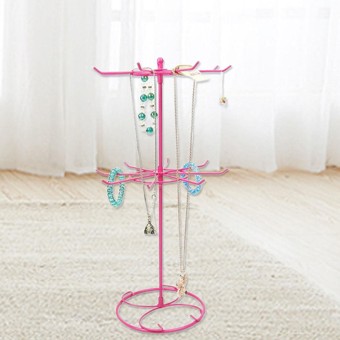 Crofta Jewelry Display Rack Rotating Earring Display Holder Stand for Rings Necklace 31CM pink