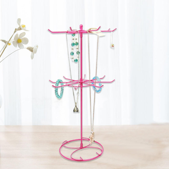 Crofta Jewelry Display Rack Rotating Earring Display Holder Stand for Rings Necklace 31CM pink