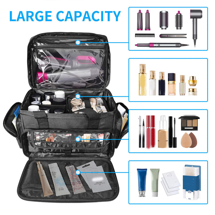 Crofta Cosmetic Bag Portable Travel Makeup Case for Grooming Set Hair Tools Stylist