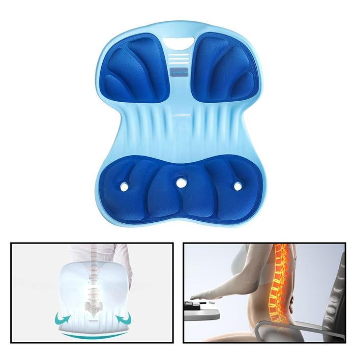 Crofta Back Posture Corrector Portable Nonslip Chair Cushion Ergonomic Back Support Blue