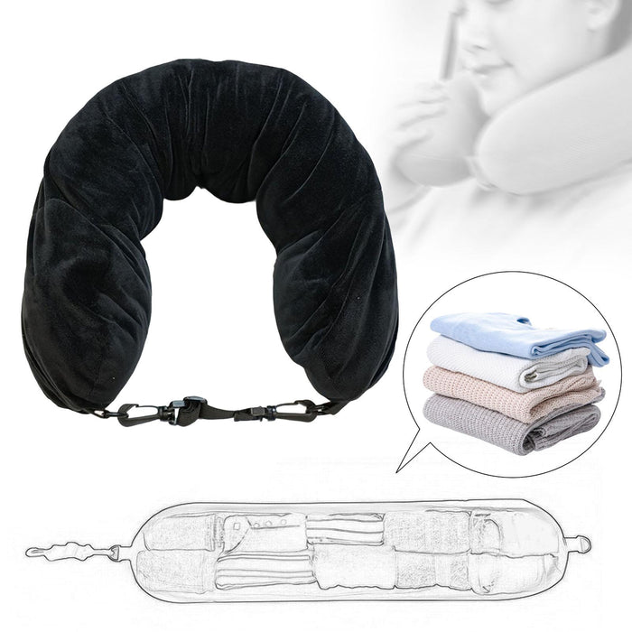 Crofta Stuffable Neck Pillow for Travel Soft Travel Headrest Fillable Travel Pillow Black