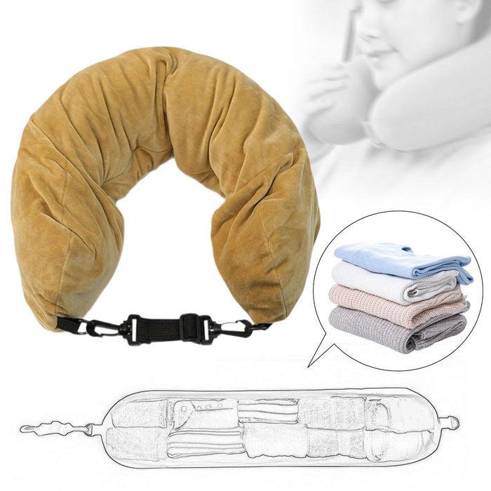 Crofta Stuffable Neck Pillow for Travel Soft Travel Headrest Fillable Travel Pillow Khaki