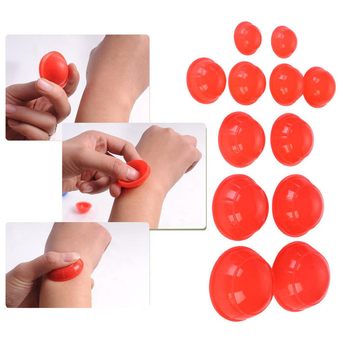 12 Pieces Silicone Vacuum Cupping Cup Flexible Accessory Silicone Can Puller red