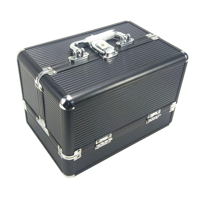 Crofta Aluminum Makeup Case Waterproof Cosmetic Tool Box for Women Girl Makeup Tool black