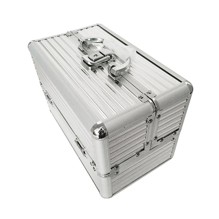 Crofta Aluminum Makeup Case Waterproof Cosmetic Tool Box for Women Girl Makeup Tool argent