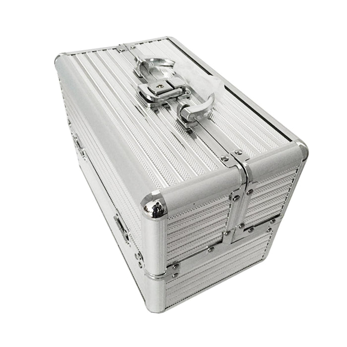 Crofta Aluminum Makeup Case Waterproof Cosmetic Tool Box for Women Girl Makeup Tool argent