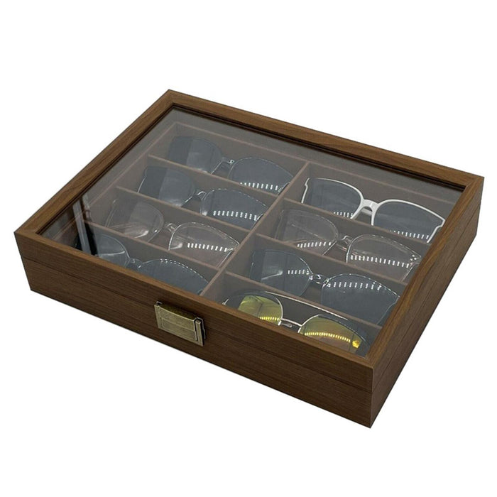 Crofta Wooden Sunglasses Organizer Box 8 Grids Sturdy for Gift Decorations Domestic