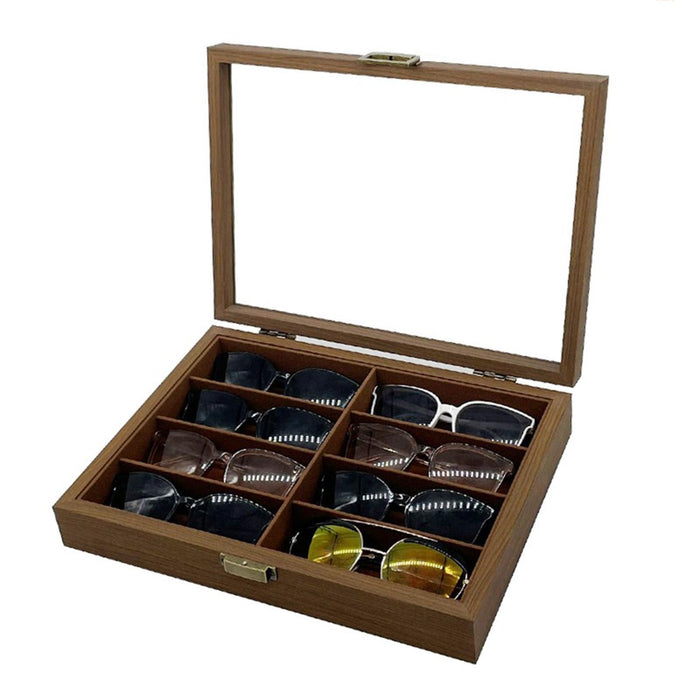 Crofta Wooden Sunglasses Organizer Box 8 Grids Sturdy for Gift Decorations Domestic