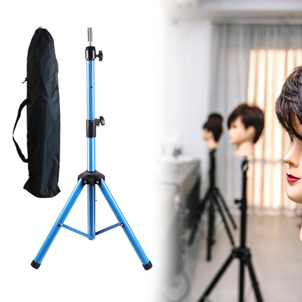 Crofta Wig Stand Tripod Non Slip Portable Wig Head Holder for Salons Hair Extension blue