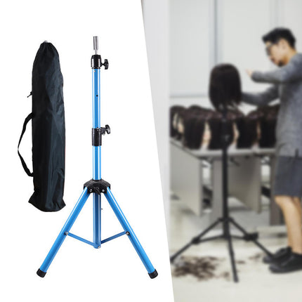 Crofta Wig Stand Tripod Non Slip Portable Wig Head Holder for Salons Hair Extension blue