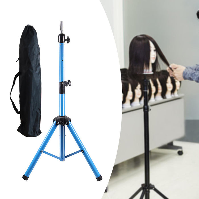 Crofta Wig Stand Tripod Non Slip Portable Wig Head Holder for Salons Hair Extension blue