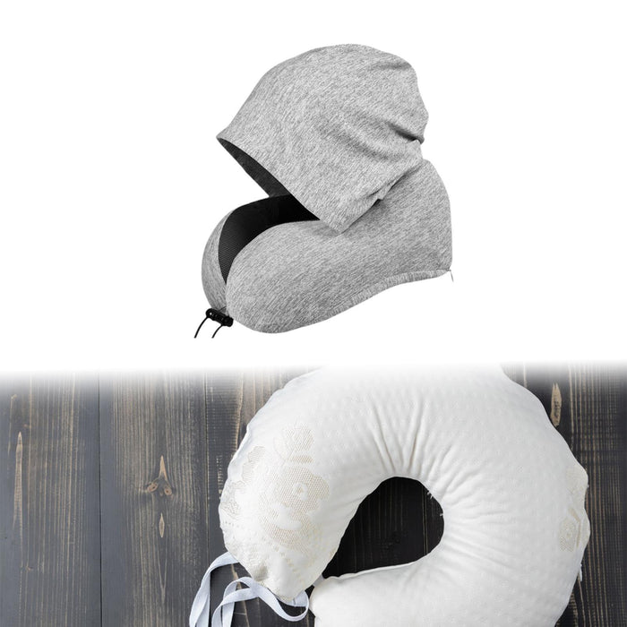 Crofta Hooded Travel Pillow Hooded Travel Cushion for Outdoor Chair Journals light grey