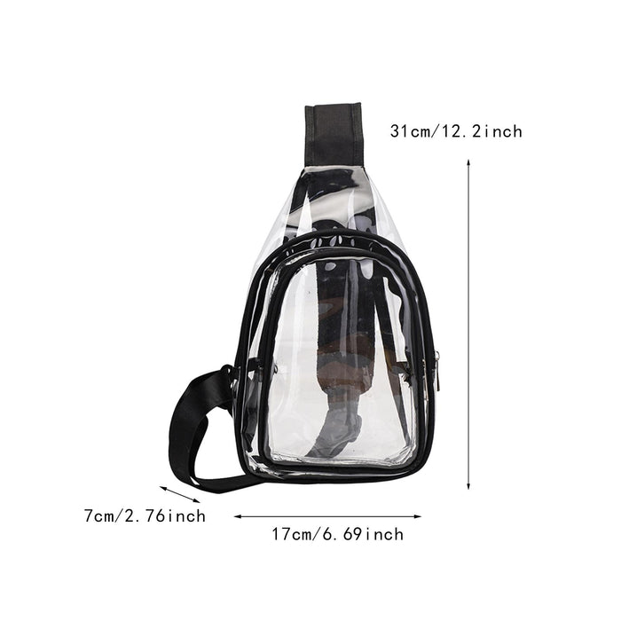 Crofta Clear Bag Waterproof PVC Crossbody Shoulder Backpack for Party Hiking Biking Black