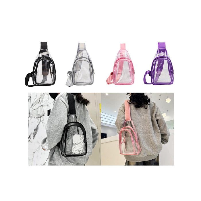 Crofta Clear Bag Waterproof PVC Crossbody Shoulder Backpack for Party Hiking Biking Black