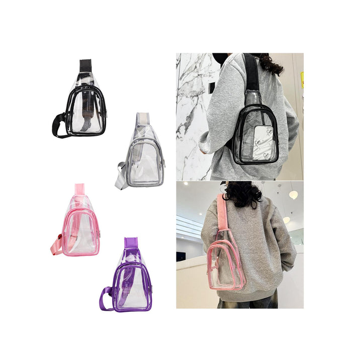 Crofta Clear Bag Waterproof PVC Crossbody Shoulder Backpack for Party Hiking Biking Black