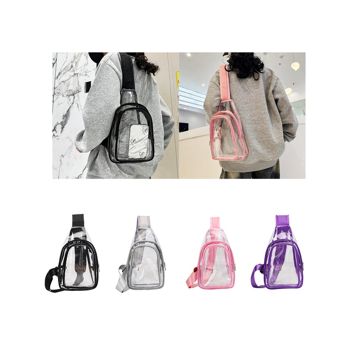 Crofta Clear Bag Waterproof PVC Crossbody Shoulder Backpack for Party Hiking Biking Black