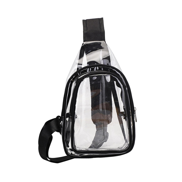 Crofta Clear Bag Waterproof PVC Crossbody Shoulder Backpack for Party Hiking Biking Black