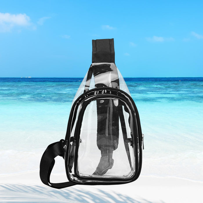 Crofta Clear Bag Waterproof PVC Crossbody Shoulder Backpack for Party Hiking Biking Black