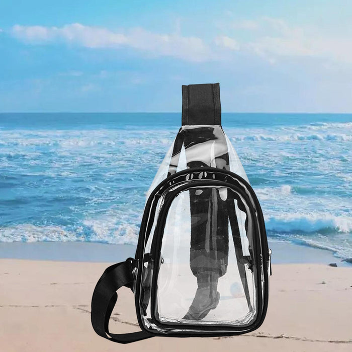 Crofta Clear Bag Waterproof PVC Crossbody Shoulder Backpack for Party Hiking Biking Black