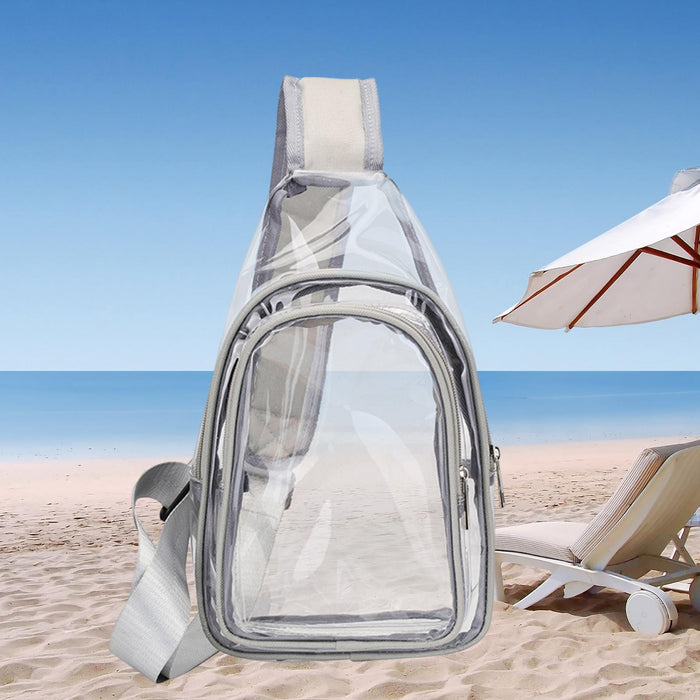 Crofta Clear Bag Waterproof PVC Crossbody Shoulder Backpack for Party Hiking Biking Light Gray