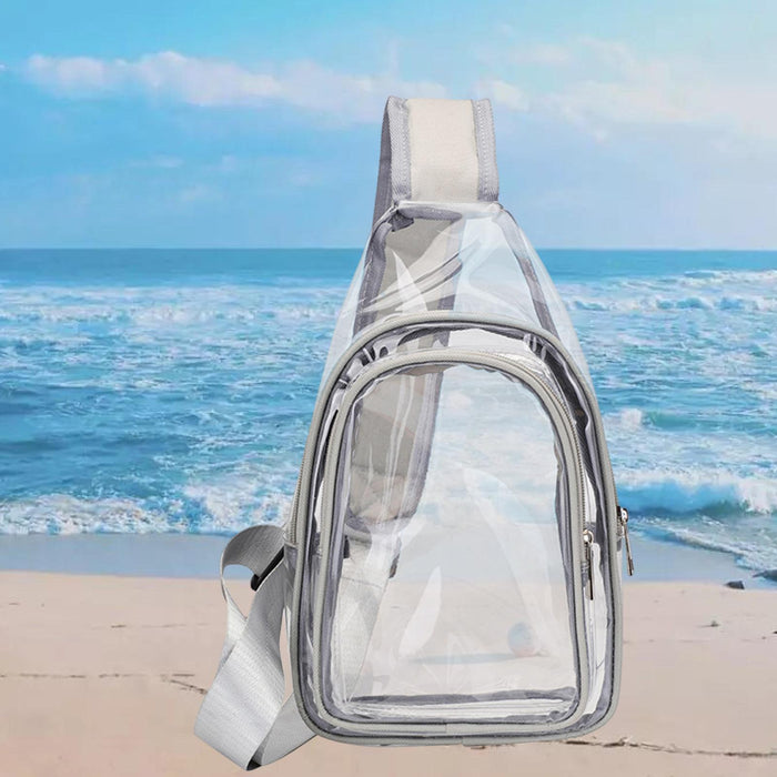 Crofta Clear Bag Waterproof PVC Crossbody Shoulder Backpack for Party Hiking Biking Light Gray