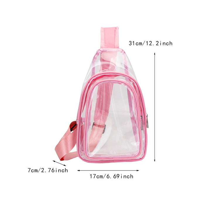 Crofta Clear Bag Waterproof PVC Crossbody Shoulder Backpack for Party Hiking Biking Pink