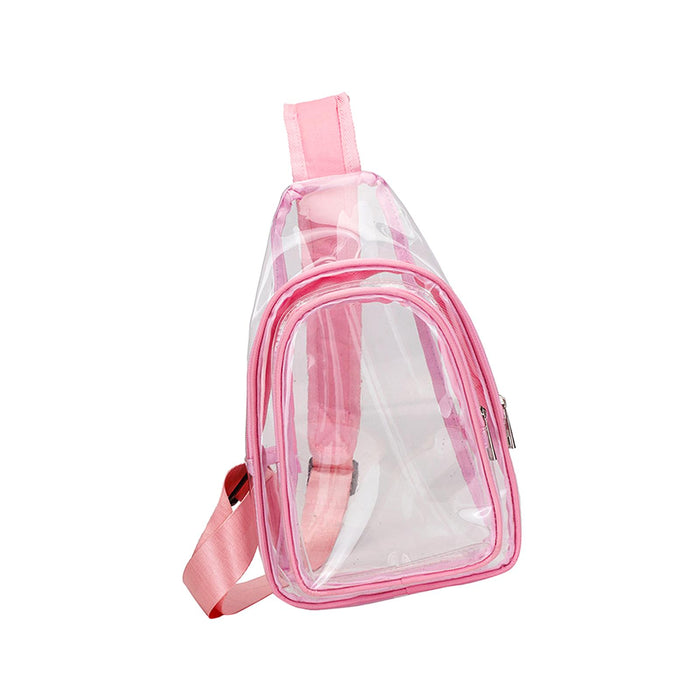 Crofta Clear Bag Waterproof PVC Crossbody Shoulder Backpack for Party Hiking Biking Pink