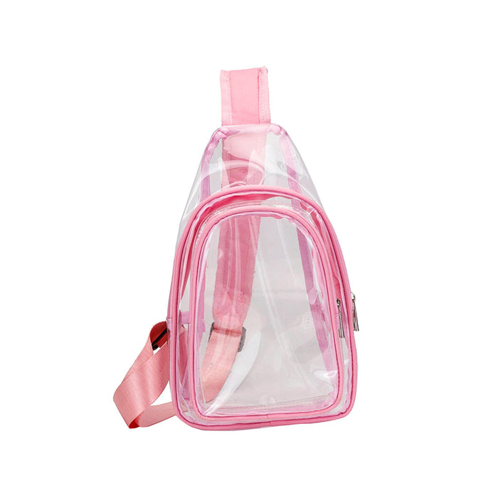 Crofta Clear Bag Waterproof PVC Crossbody Shoulder Backpack for Party Hiking Biking Pink