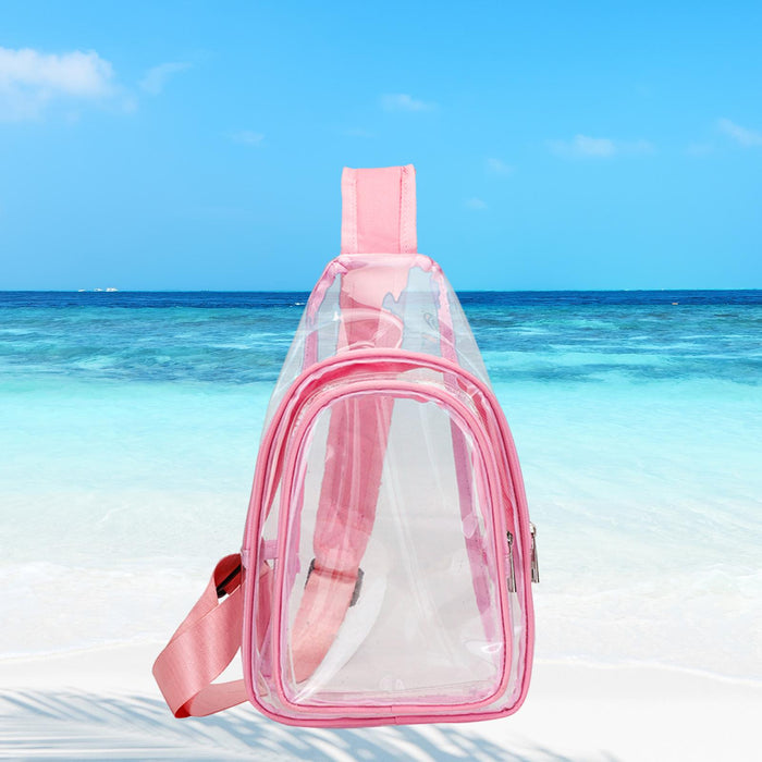 Crofta Clear Bag Waterproof PVC Crossbody Shoulder Backpack for Party Hiking Biking Pink