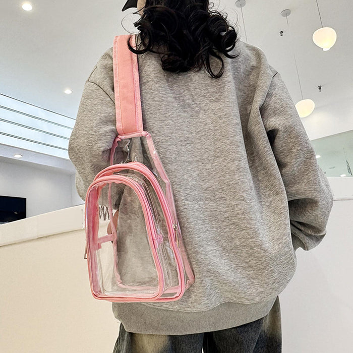 Crofta Clear Bag Waterproof PVC Crossbody Shoulder Backpack for Party Hiking Biking Pink