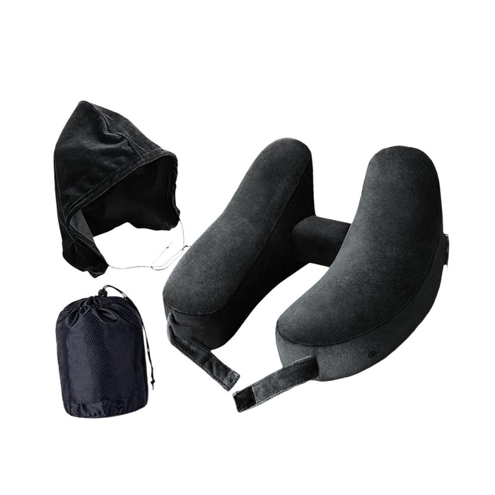 Crofta Travel Neck Pillow for Car Plane Outdoor Use Ergonomic Office Napping Pillow black hoodie