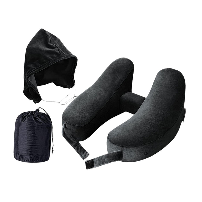 Crofta Travel Neck Pillow for Car Plane Outdoor Use Ergonomic Office Napping Pillow black hoodie